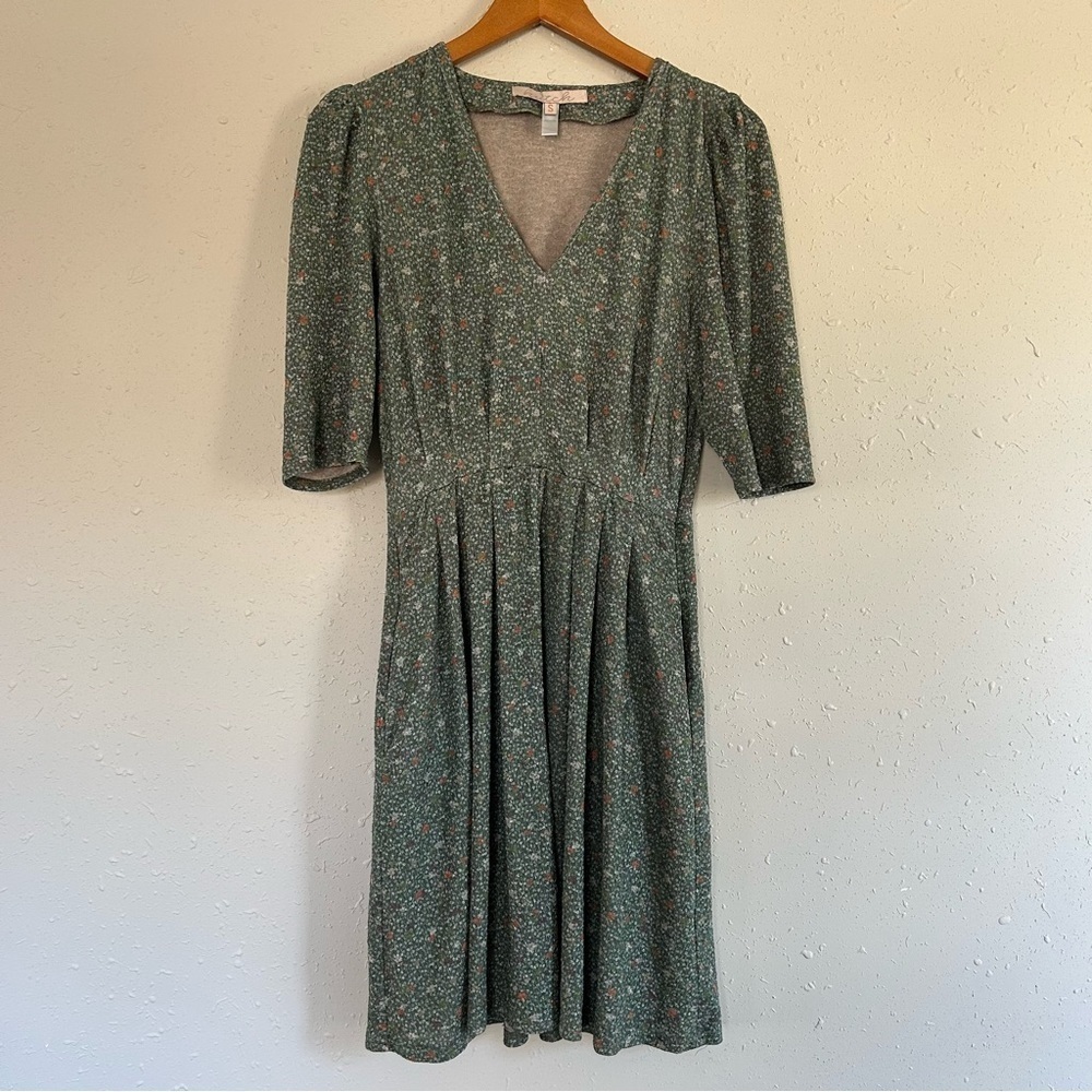 Hutch Green Floral Short Sleeve Mini Dress Stretch Small